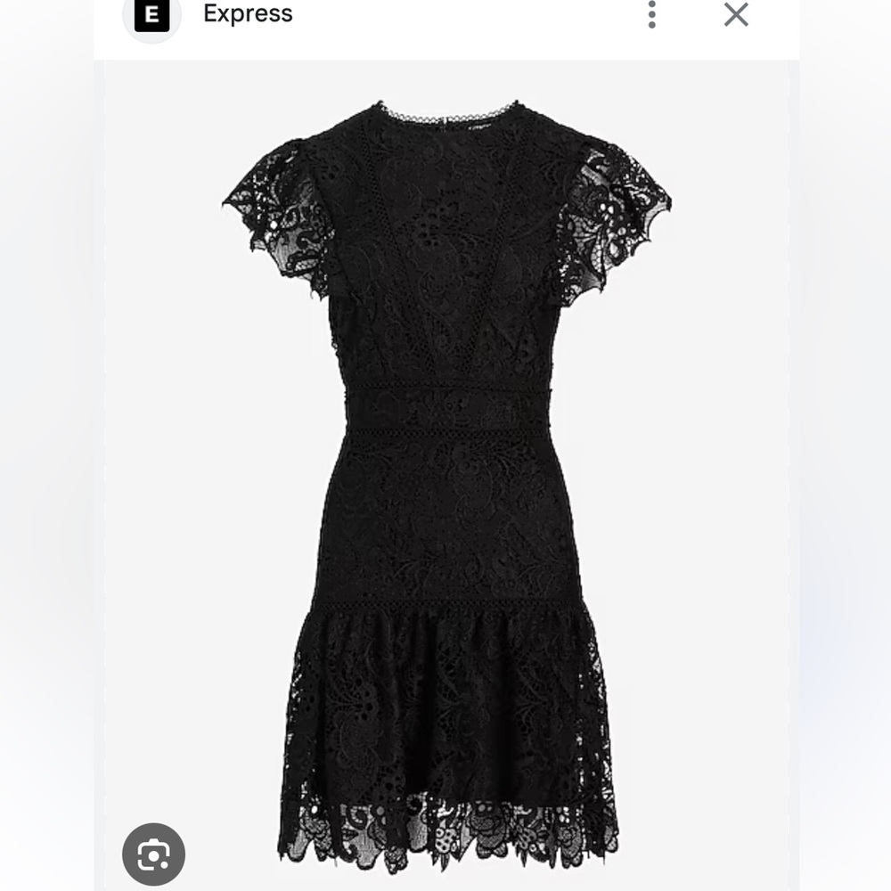 Express Black Lace Flutter-Sleeve Mini Dress